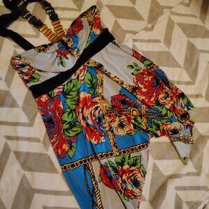 Strapless Halter Tank Top Babydoll Super cute + Flirty Fairy Cut Floral Flared